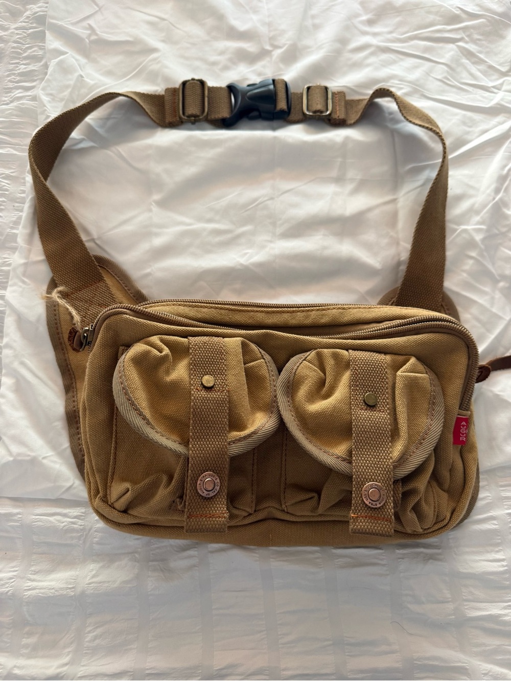 Canvas Waist Bag in Tan with Dual Front Pockets